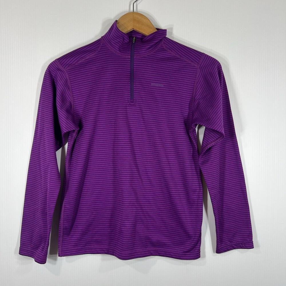 Patagonia Girls Capilene Base‎ Layer Long Sleeve Top Size L 12 Purple Stripe Zip